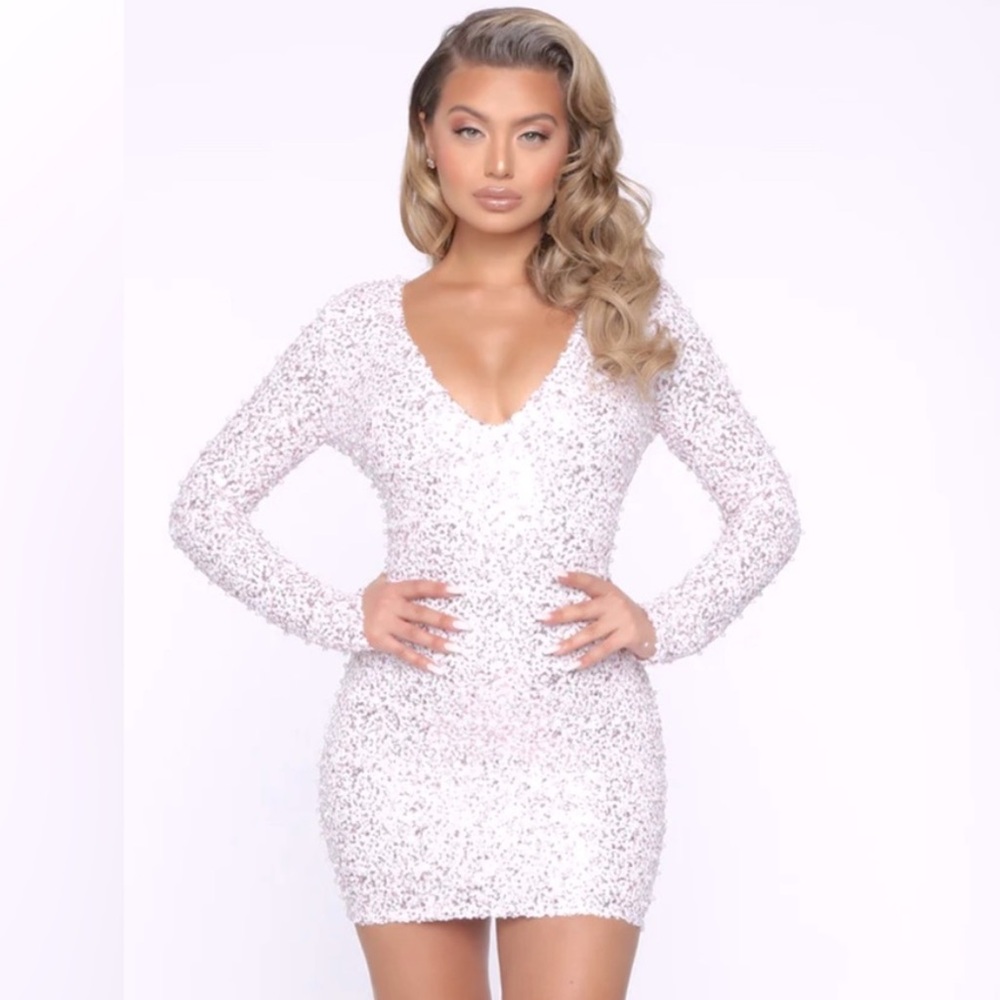 White Sequin/Pearl Mini Dress Size S
